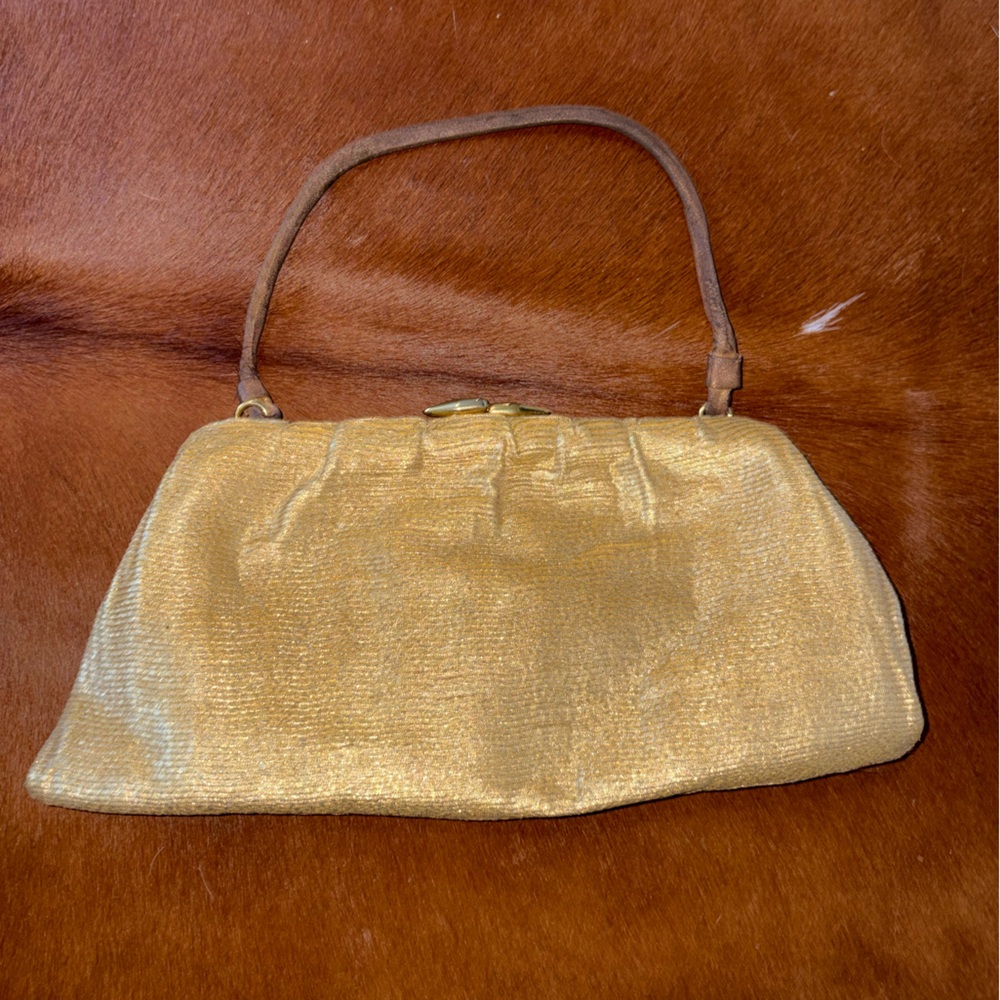 Barneys New York Gold Clutch with Brown Strap
